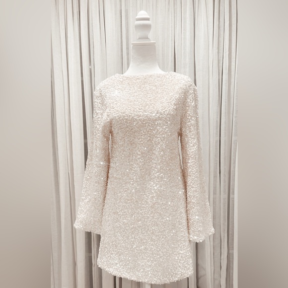 NEW Holiday Dress Sequin Winter White w Black Bow Viral Size Small NYE Christmas - Picture 4 of 8